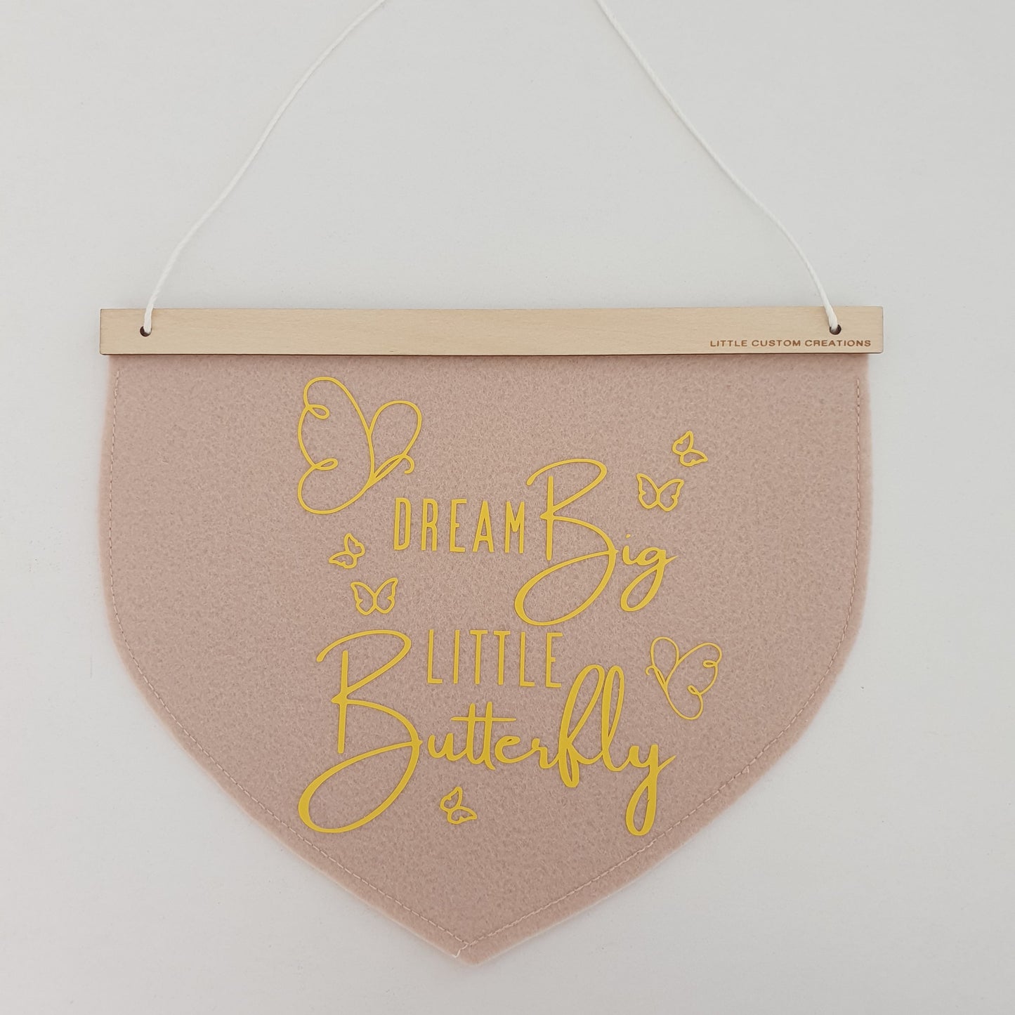 Dream Big Little Butterfly Banner - Beige Felt/Yellow