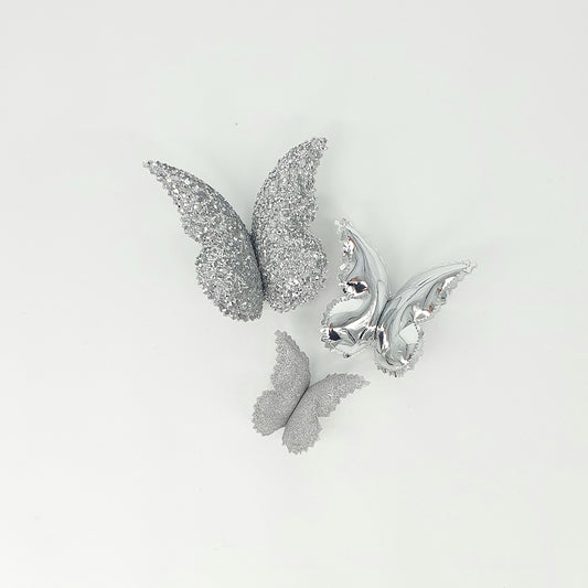 Dazzling Silver Butterfly Decor - 3 Pack