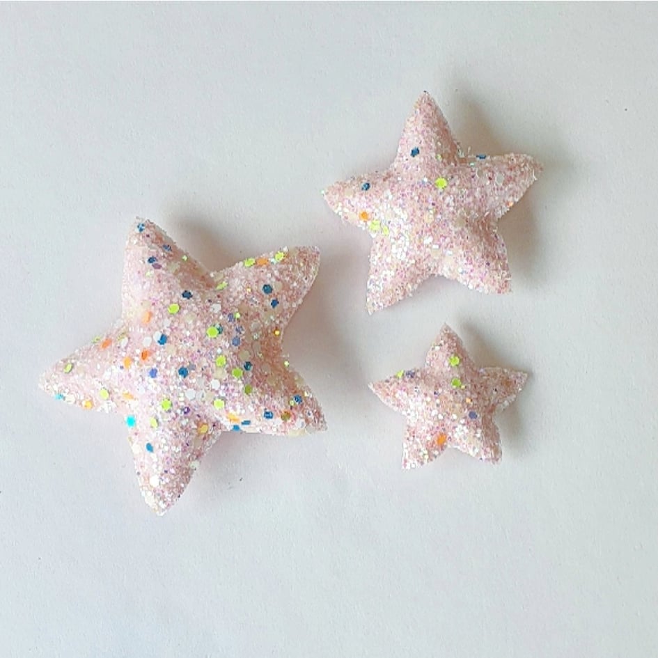 Ice Pink Glitter Glow In The Dark Star Decor - 3 Pack