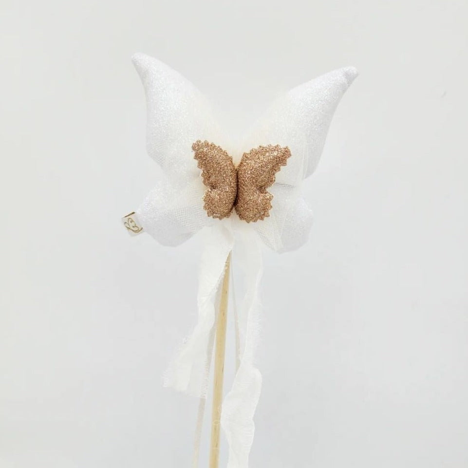 Butterfly Wand © - White Sparkle with Champagne Glitter Centerpiece